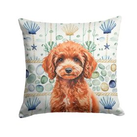 Miniature Red Poodle Coastal Sea Glass Throw Pillow Decorative Indoor Outdoor Accent Cushion for Couch, Bed or Patio, 18Hx18W